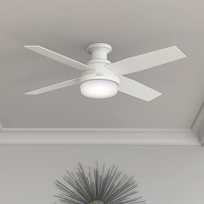 Hunter 52 inch Indoor Ceiling Fan with LED Light and Remote Control - White Modern Ceiling Fan, Low Profile Mount, 4 Blades, For Bedroom, Living Room, or Kitchen, Quiet - Dempsey 59242, Fresh White