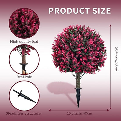 Artificial Rose Boxwood Spherical Tree, UV-Resistant Faux Shrub, Set of 2 Outdoor Artificial Plants, Suitable for Gardens, Porches and Outdoor Planters [24 inches]