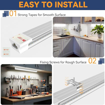 CNSUNWAY 1.5FT LED Shop Light, 20W High-Efficiency Under Cabinet Lighting (6000K Cool White), V-Shape T8 Tube Fixtures – 18" Linkable Under Counter Lights for Kitchen, Workbench, Workshop, 2 Pack