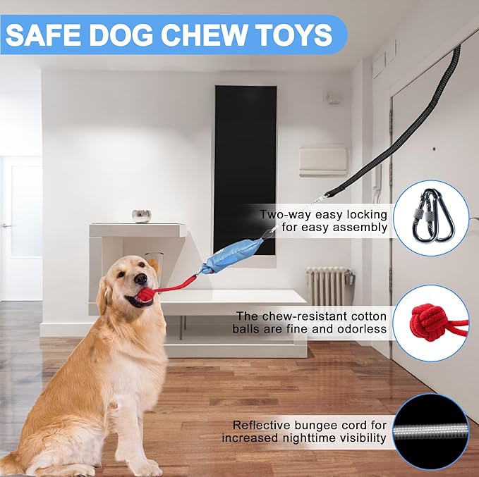 Dog Tree Tug of War Toy with Squeaky, Tethered Tug of War Outdoor Toy Self Play for Aggressive Chewers, Durable Bungee Cord with Chew Ball-Mewly Pet