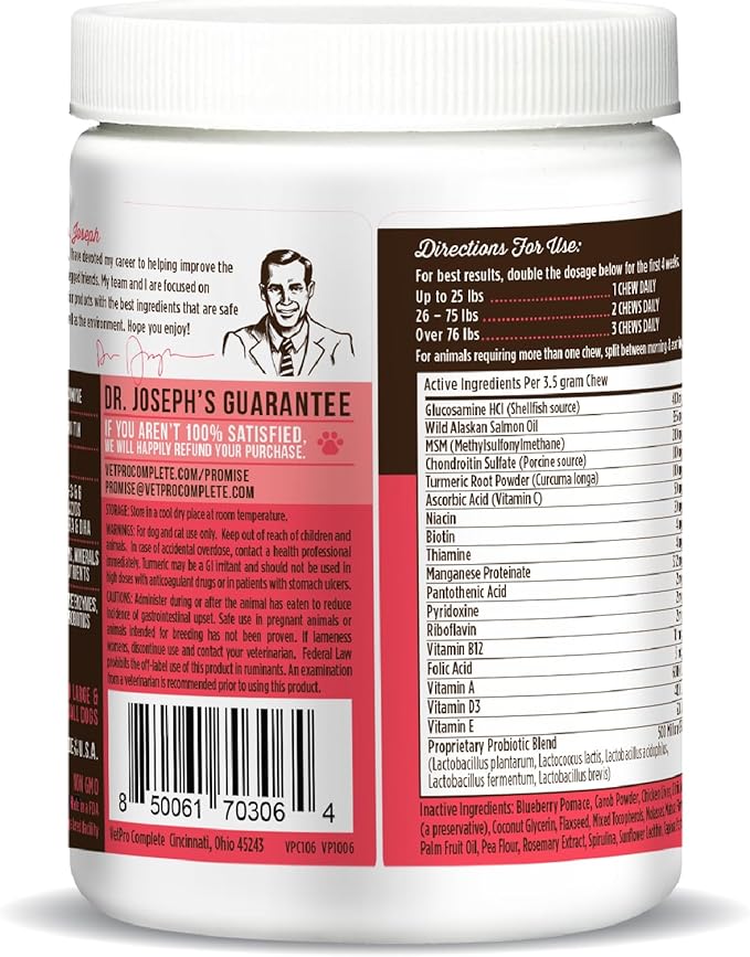 Dr. Joseph's VetPro Complete Multivitamin Dog Supplement, 120 Count (Large Dog 60 Day Supply), 5in1 Chew with Vitamins, Enzymes & Nutrients, Hip & Joint Health, Immune System & Allergy Support-Mewly Pet
