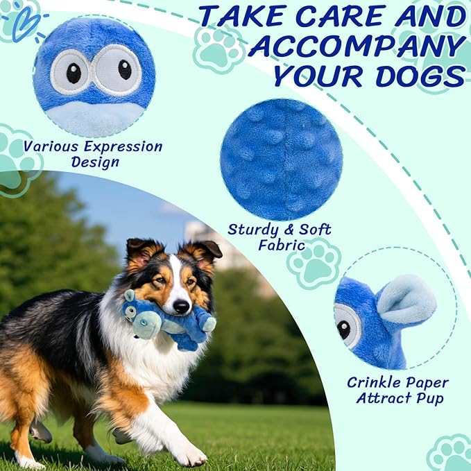 Squeaky Stuffed Dog Toys, Chew Toy for Large Medium Small Breeds, Plush Dog Toys to Keep Them Busy, Puppy Teething Dog Toy, Crinkle Dog Toy (Blue Hippo)-Mewly Pet