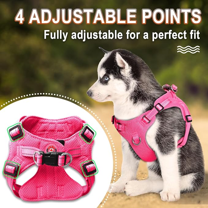 Dog Harness Step in Dog Vest Harness, Reflective Adjustable Puppy No Pull Harness Breathable Soft for Small and Medium Dogs Cats, Pink, S-Mewly Pet