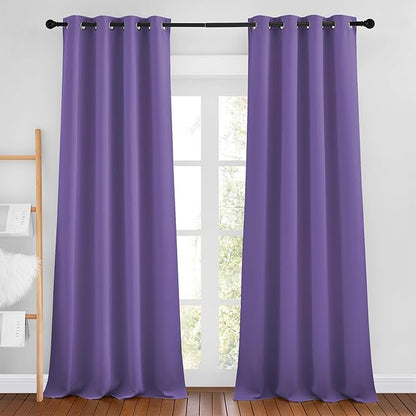 NICETOWN Lilac Purple Curtains 96 inches Long, Grommet Thermal Insulated Blackout Curtains Privacy Window Treatments for Boys Room/Living Room, W46 x L96, 2 Panels