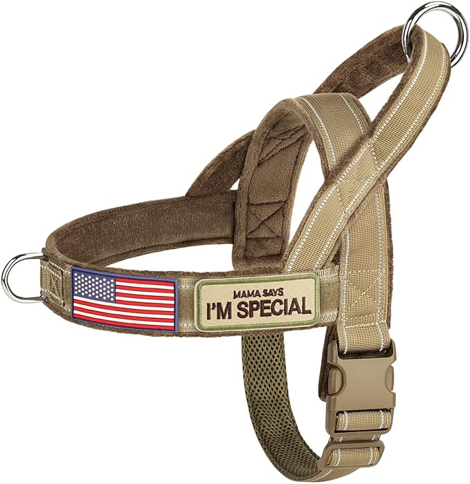 Forestpaw No Pull Dog Harness - Soft Flannel Padded Tactical Dog Vest Harness with Quick Release Buckle, Adjustable Reflective Pet Harness for Medium Large Dogs Walking Training,Brown L-Mewly Pet
