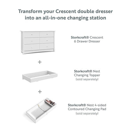Storkcraft Crescent 6-Drawer Dresser (White) – GREENGUARD Gold Certified, White Dresser for Bedroom, Kids & Nursery Storage Chest, Safety Interlocking Drawers, Pre-Installed Tracks, Kids Chest