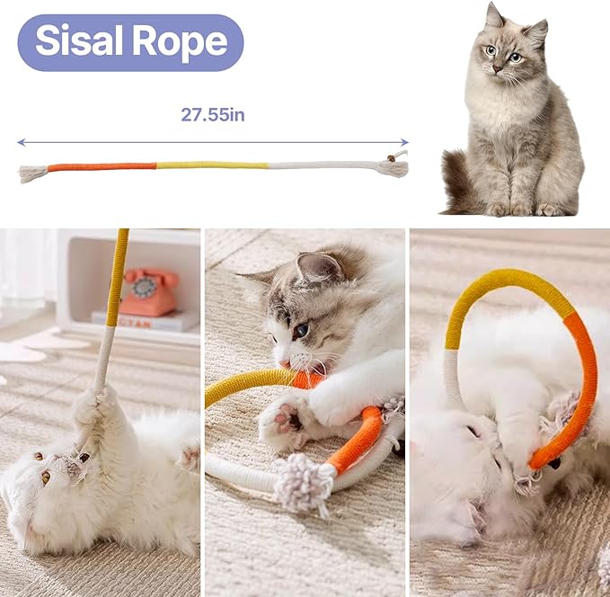 Cat Toys for Indoor Cats-7 Pieces Emrichment with Speedy Tail Moving Ball,Chirping Bird,Silvervine Sticks,Chew Rope,2 Cat Ball Toy,Hanging Caterpillar,Interactive Cat Toys for Bored Indoor Adult Cats-Mewly Pet