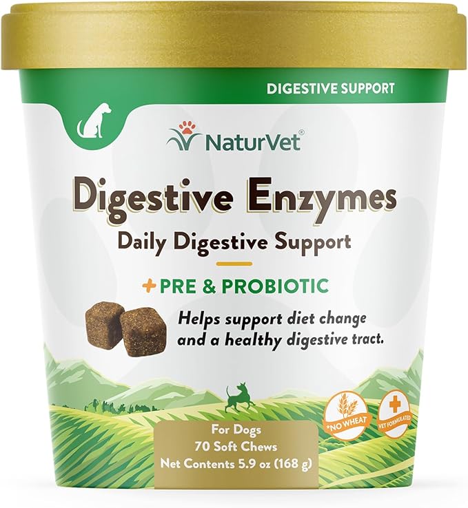 NaturVet – Digestive Enzymes - Plus Probiotics & Prebiotics – Helps Support Diet Change & A Healthy Digestive Tract – for Dogs (Soft Chews, 70 Count)-Mewly Pet