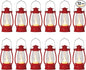 12Pcs Red Mini Lanterns for Centerpiece – Vintage Lantern Decor for Christmas, Halloween, Weddings & Western Party – Hanging Ornaments Bulk with Flicker LED Candle for Cowgirl, Camping Decor
