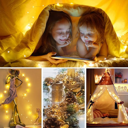 Minetom Fairy Lights Battery Operated, 8 Pack 7 FT 20 LED String Lights with Timer, Waterproof Silver Wire Christmas Fairy Light for Bedroom Party Wedding Decorations, Warm White