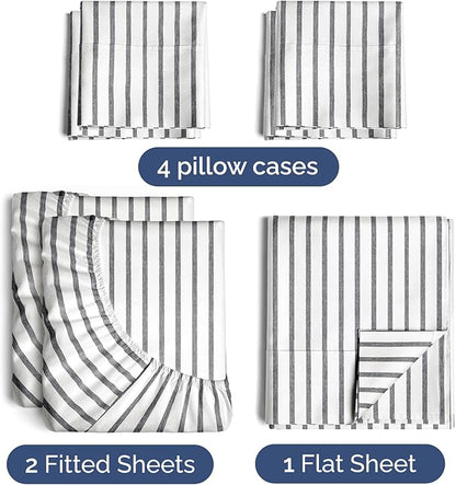 Split King 7 Piece Sheet Set - Comfy Breathable & Cooling - Soft Hotel Luxury Bedding Set w/ 8-16 Inch Deep Pockets - 1 Flat & 2 Fitted Sheet & 4 Pillowcases - Cozy and Wrinkle Free - Grey Stripes 2