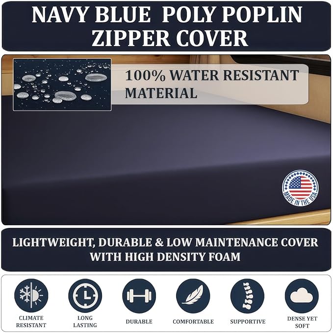 Foamma 8” x 36” x 75” Water Resistant RV Bunk Mattress, Firm High Density Foam, Comfortable and Durable Polyester Cover, Truck, Camper, Travel Trailer, Made in USA