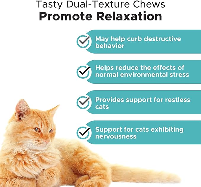 Calming Chews for Cats - Cat Anxiety Relief + Helps Reduce Stress - Behavioral Support & Promotes Relaxation for Travel, Boarding, Vet Visits, Separation Anxiety - Chicken (30-Day Supply)-Mewly Pet
