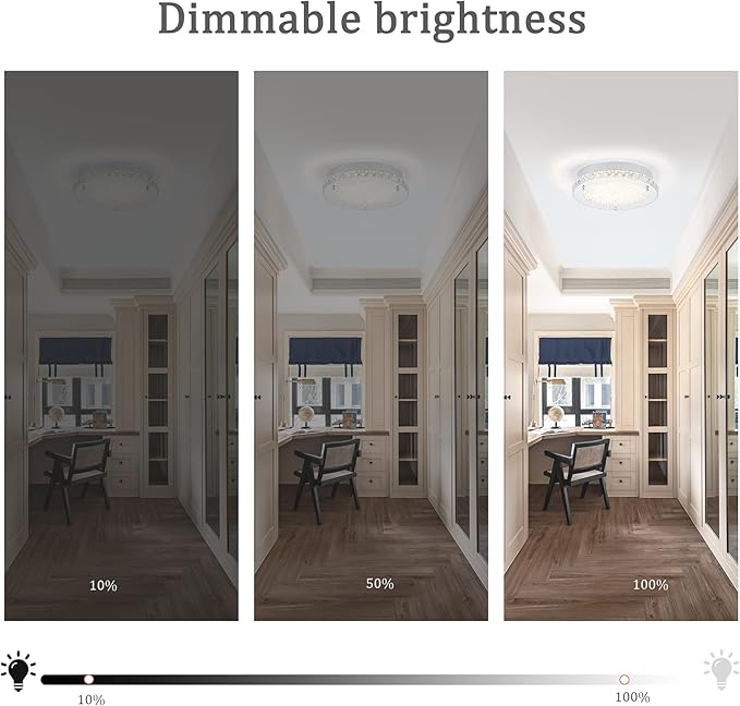 Modern Crystal Flush Mount LED Ceiling Light - 8.3" Foyer & Bedroom Light Fixture for Bathroom, Hallway, Closet