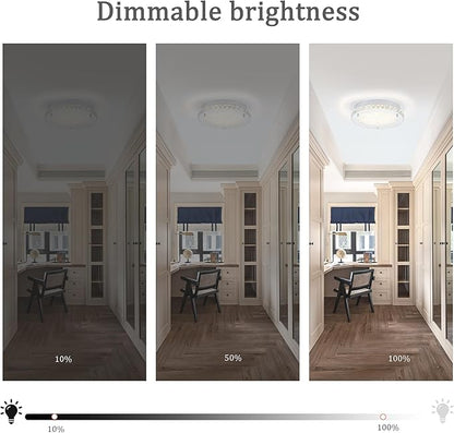 Modern Crystal Flush Mount LED Ceiling Light - 8.3" Foyer & Bedroom Light Fixture for Bathroom, Hallway, Closet