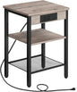 HOOBRO End Table with Charging Station and USB Port, Small Side Table for Small Space, 3-Tier Nightstand with Adjustable Shelf, for Living Room, Bedroom and Balcony, Greige BG112BZ01