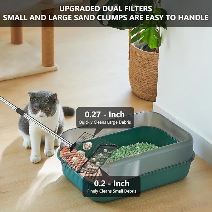 10 Inch Chicken Poop Scooper, Large Metal Chicken Coop Scoop, Chicken Litter Sifting Shovel, Chicken Coop Rake with Retractable Stainless Steel Handle, Chicken Coop Cleaning Tools Accessories-Mewly Pet