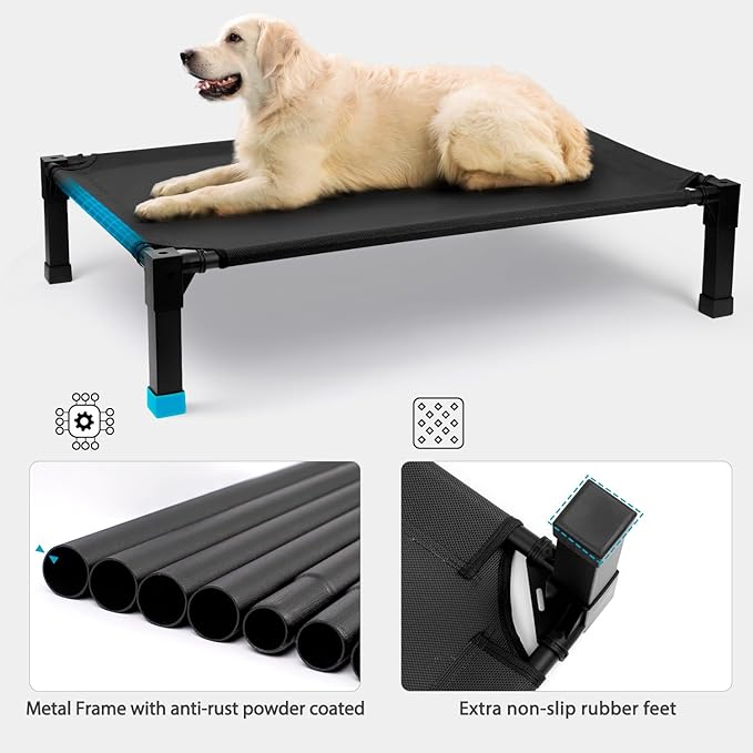 Heeyoo Elevated Dog Bed, Cooling Raised Pet Cot with Chew Proof Washable Breathable Mesh and Metal Frame, Portable Dog Cot Bed with No-Slip Feet for Outdoor or Indoor Use-Mewly Pet