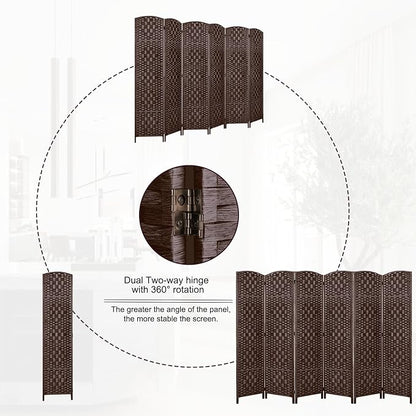 Rose Home Fashion Room Divider, 6 ft Tall Room Dividers and Folding Privacy Screens, 16in Privacy Screen 6 Panel Brown Space Temporary Wall Foldable Partition Separation