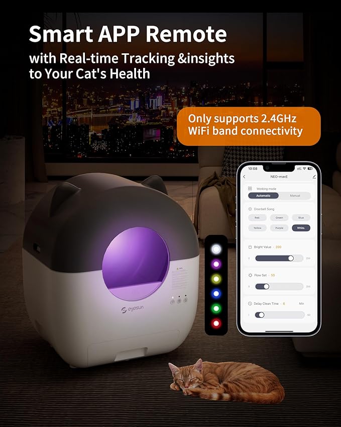 Self Cleaning Litter Box,76L Automatic Cat Litter Box Self Cleaning with APP Control,Low Noise,Safety Protection,Roll Garbage Bags,Deodorizer and Cleaning Brush for Multiple Cats-Mewly Pet