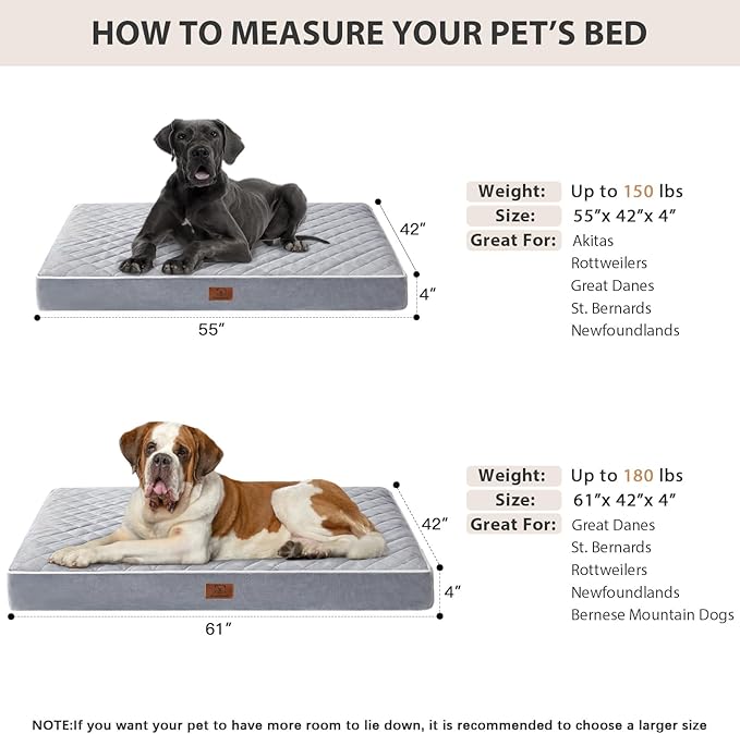 WNPETHOME Orthopedic Big Dog Beds Large Sized Dog, Waterproof Extra Large Dogs Bed with Removable Washable Cover, Multi-Needle Quilting Dogs Crate Bed-Mewly Pet