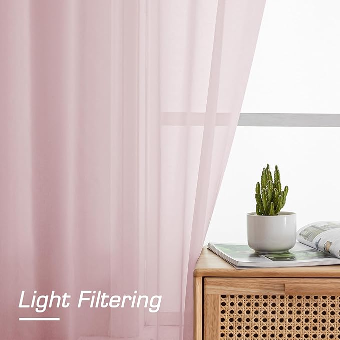 OWEINE Sheer Curtains 78 Inches Long 2 Panels Set, Rod Pocket Fimly Voile Solid Blush Window Curtain Panels for Living Room Bedroom, Soft Voile Sheer Curtains & Drapes, Total 78 Inches Width