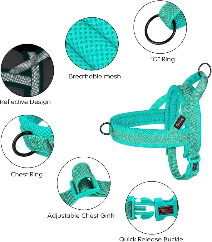 Didog No Pull Dog Harness with Breathable Mesh Padded, Full Reflective & Quick Fit Adjustable Vest Harness, Easy for Training Walking for Small & Medium and Large Dogs (Green, L:Chest 26-32")-Mewly Pet