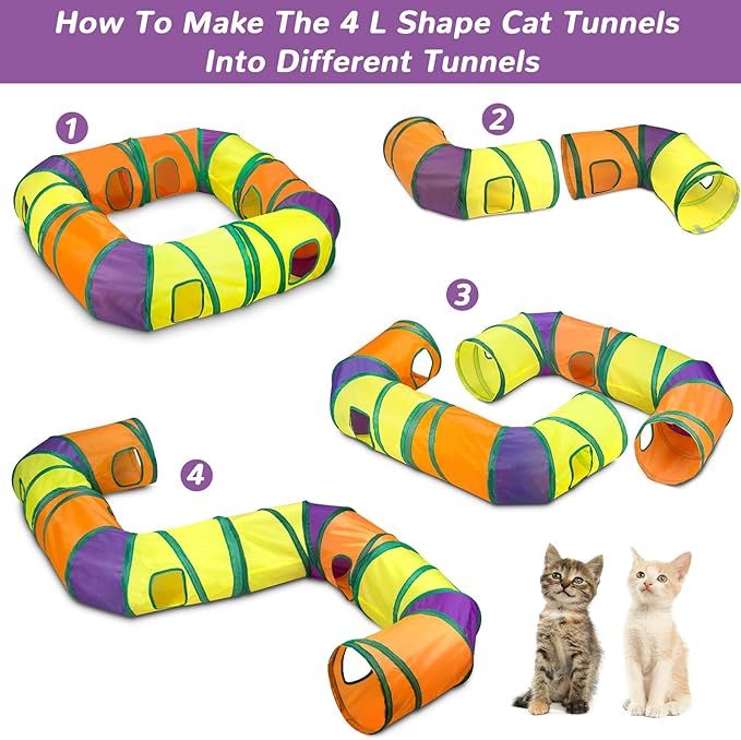 Retro Shaw Cat Tunnels with Cat Toys Pack, Interactive Kitten Toys for Indoor Cats Kitty, Kitten Tube Tent Feather Wand Teaser Bell Fuzzy Ball Springs Mouse (25 Pcs Extra Large Cat Tunnel Toys Set)-Mewly Pet