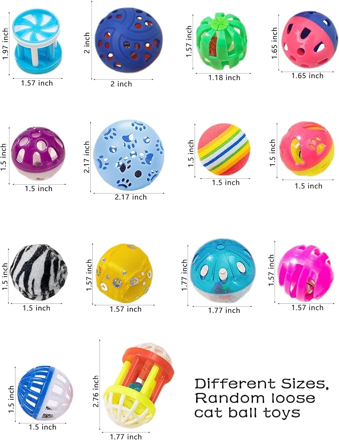 15-Pack Cat Toy Balls for Indoor Cats and Kittens (1.5'' - 2.2'', Cat Toys Mega Set)-Mewly Pet