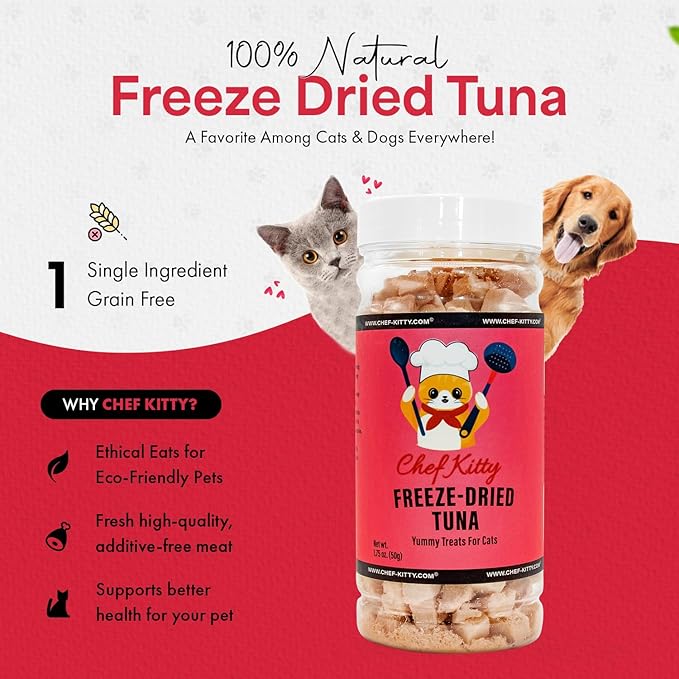 Freeze-Dried Tuna Treats for Cats & Dogs – 100% Wild Caught, Single Ingredient, High-Protein, Healthy Snack – No Additives or Preservatives – 1.7oz - Inspected & Tested in USA-Mewly Pet