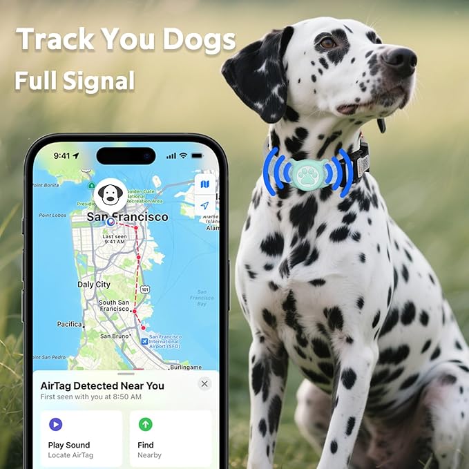 Dog Collar with Waterproof AirTag Holder & Anti-Lost QR Code, Cute Bling Warpping Adjustable Width for Small Medium Large Pet (Light Blue, S)-Mewly Pet