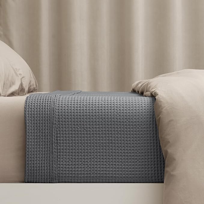 PHF 100% Cotton Waffle Weave Blanket King Size for Bed,Snag Proof Lightweight Breathable Moisture-Wicking Throw for Couch,Great for Layering in Cold Weather,Machine Washable,Home Decor Gift-Charcoal