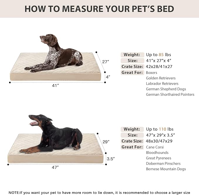 WNPETHOME Orthopedic XL Dog Bed for Crate, Waterproof Extra Large Dogs Bed with Removable Washable Cover, Multi-Needle Quilting Dogs Crate Bed-Mewly Pet