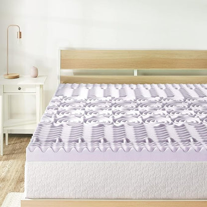 Mellow 3 Inch 5-Zone Memory Foam Mattress Topper, Soothing Lavender Infusion, Dorm Essentials, Full
