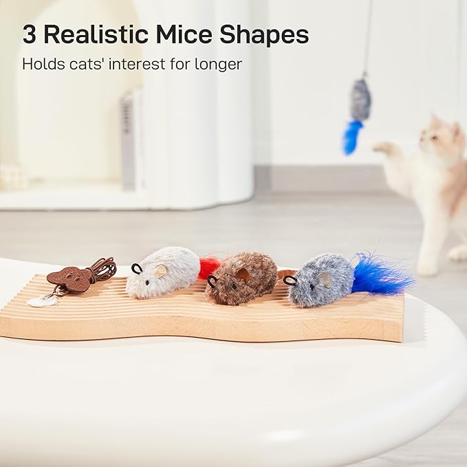 Potaroma Hanging Cat Mice Toys 3 Pcs with Squeaky Sound, Interactive Cat Teaser Retractable, Cat Toys Indoor Kitten Play Chase Exercise, Mental Physical Stimulation-Mewly Pet