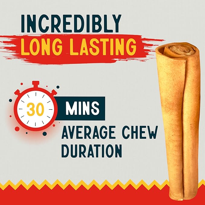Canine Chews 8-9" Chicken Basted Rawhide Retriever Rolls - Pack of 25 Chicken-Flavored Long-Lasting Dog Rawhide Chews - Protein-Dense Jumbo Rawhide Bones For Large Dogs - Treats for Aggressive Chewers-Mewly Pet