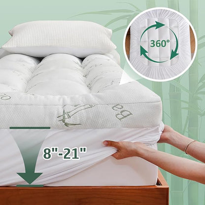 DOWNCOOL 3 Inch Memory Foam Mattress Topper Twin – Cooling Pillow Top Mattress Topper for Back Pain Relief, with Bamboo Viscose Air Layer, 1700 GSM Fill, Deep Pocket Fits 8"–21"
