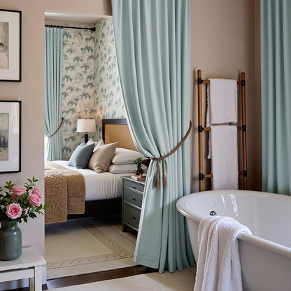 Lazzzy Velvet Blackout Curtains Thermal Insulated Room Window Drapes Super Soft Luxury Curtains for Living Room Bedroom Rod Pocket 2 Panels, Misty Blue, 52" W x 120" L