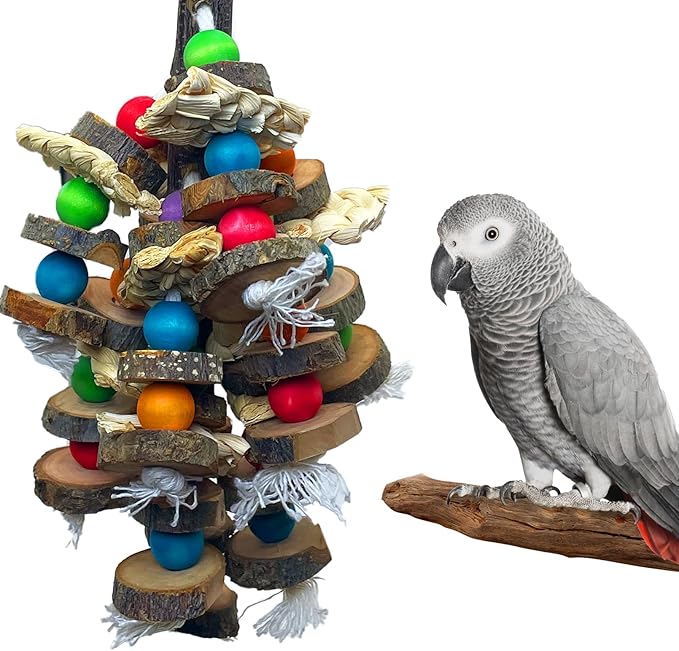 PINVNBY Bird Toys Parrot Toys, Natural Wood Bird Chewing Toys, Parakeet Hanging Toys for African Grey Macaws Cockatoos Eclectus Amazon Small and Medium-Sized Parrot-Mewly Pet