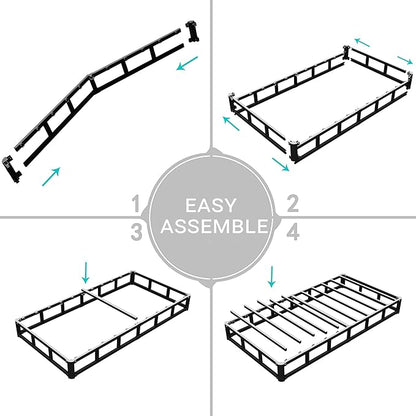 Twin Box Spring - 4 Inch High Profile Box Spring for Twin Bed, Sturdy Metal Frame Mattress Foundation, Easy Assembly, Quiet & Noise-Free