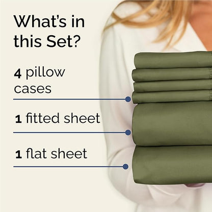 Full 6 Piece Sheet Set - Comfy Breathable & Cooling - Ultra-Soft Hotel Luxury Bedding Set with 8-16 Inch Deep Pockets - 1 Flat & 1 Fitted Sheet & 4 Pillowcases - Wrinkle Free & Easy Care - Sage Green
