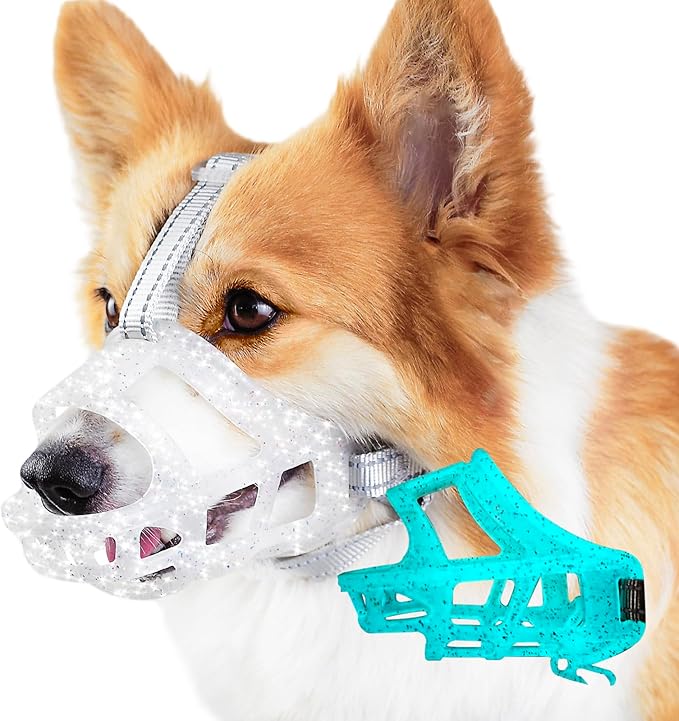 Glow-in-The-Dark Dog Muzzle, Basket Muzzle for Small Medium Large Dogs,Anti-Biting Chewing, Lightweight Cage Design,Allows Drinking & Panting,for Grooming & Training(Transparent Size XL)-Mewly Pet