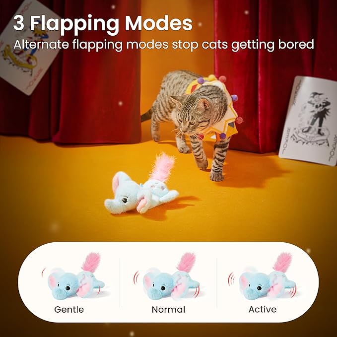 Potaroma Cat Toys Flapping Elephant, Interactive Realistic Kitten Toy Stuffed with Catnip and Crinkle Paper Hangable Design for Bored Indoor Cats 6.3 Inches-Mewly Pet