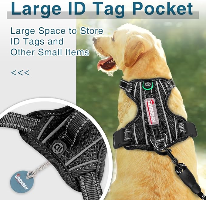 BARKBAY Dog Harness No Pull with ID Tag Pocket - Heavy Duty, Reflective, Easy Control for Large Dogs(Black,L)-Mewly Pet