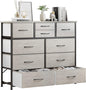 LUMTOK 10-Drawer Dresser, Fabric Storage Dresser Drawers for Bedroom, Hallway, Nursery, Closets, Steel Frame, Wood Top, Easy Pull Handle (Greige)