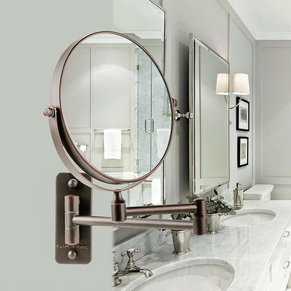 OVENTE 7" Wall Mounted Makeup Mirror with 1X/7X Magnification, Double Sided Magnifying Round Bathroom Vanity Mirror, 360° Swivel Design, Extendable and Folding Arm, Antique Bronze MNLFW70ABZ1X7X