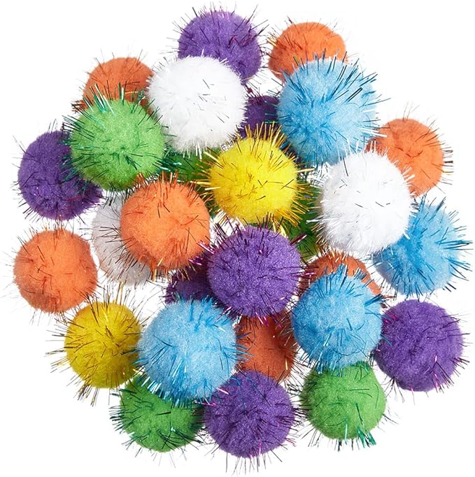 30Pcs 1.2inch/3cm Sparkle Balls for Cats - Interactive Toy Pom Pom Fuzzy Tinsel Cat Balls for Indoor Play (Mixed Colour)-Mewly Pet