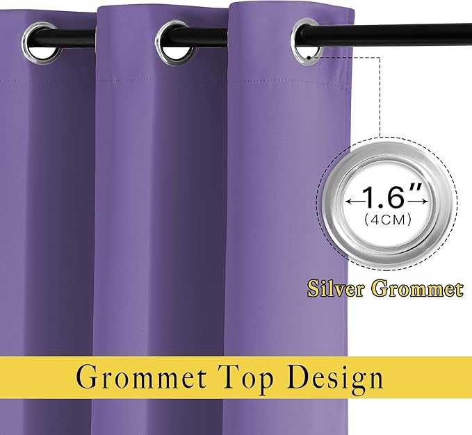 NICETOWN Lilac Purple Room Darkening Curtains 66 inches Long, Grommet Thermal Curtains Window Treatment Sound Reducing Drapes for Bedroom/Home Family, W66 x L66, 2 Panels
