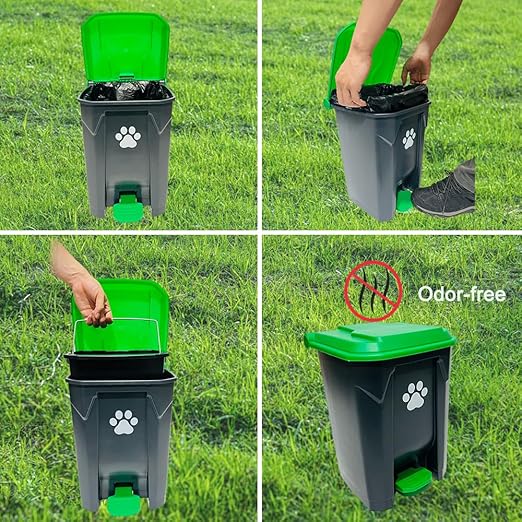 20L/5Gallon Dog Poop Trash Can Outside with Pooper Scooper & 50 Waste Bags- Outdoor Dog Poop Trash Can with Lid, Foot Pedal and Removable Inner Bin Waterproof and Odor Control-Mewly Pet
