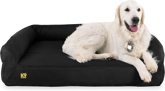 K9 Ballistics Tough Orthopedic Large Bolster Dog Bed - Washable, Durable and Water Resistant Dog Bed - Made for Big Dogs, 34"x40", Black-Mewly Pet